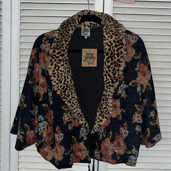 Ivy Jane Anthropology Tapestry Floral Leopard Print Fur Collar Dolman Jacket - Picture 3 of 6